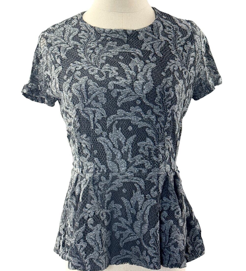 Ann Taylor Women's Small Petite Black Jacquard Pleated Blouse